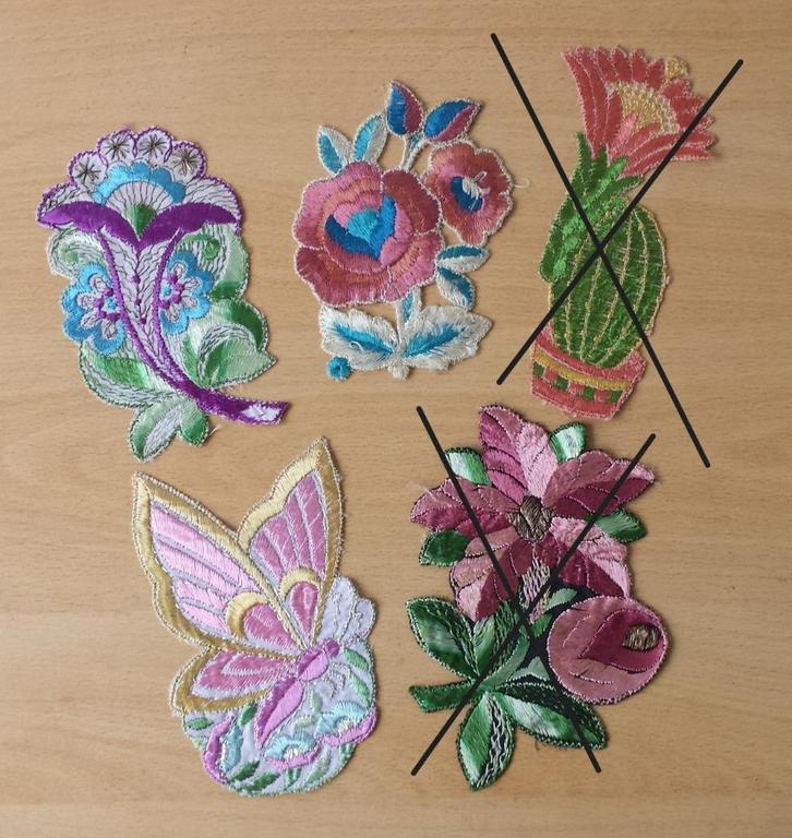 3 Turmac Applicaties Bloemen, Vlinder - lot 4 - vintage, Hobby en Vrije tijd, Kledingapplicaties en Hotfix, Nieuw, Overige applicaties