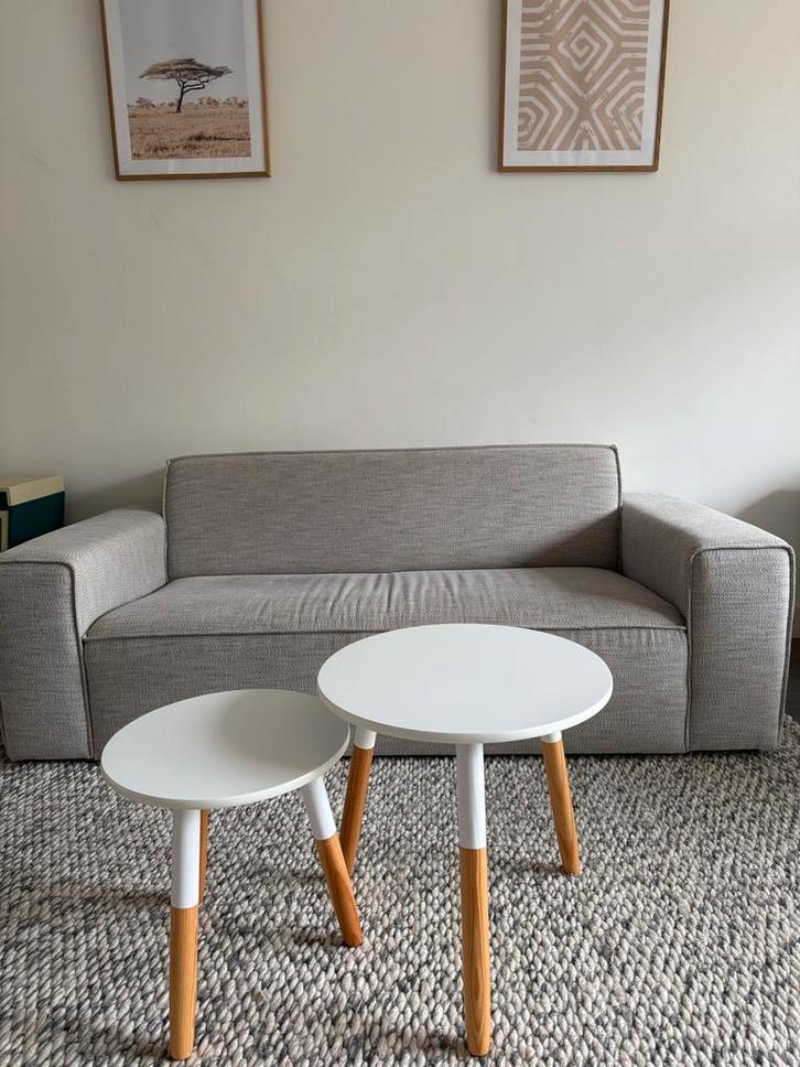 Set van 2 Bijzettafeltjes - Wit & Hout, Huis en Inrichting, Tafels | Bijzettafels, Zo goed als nieuw, Rond, Minder dan 45 cm, Minder dan 55 cm
