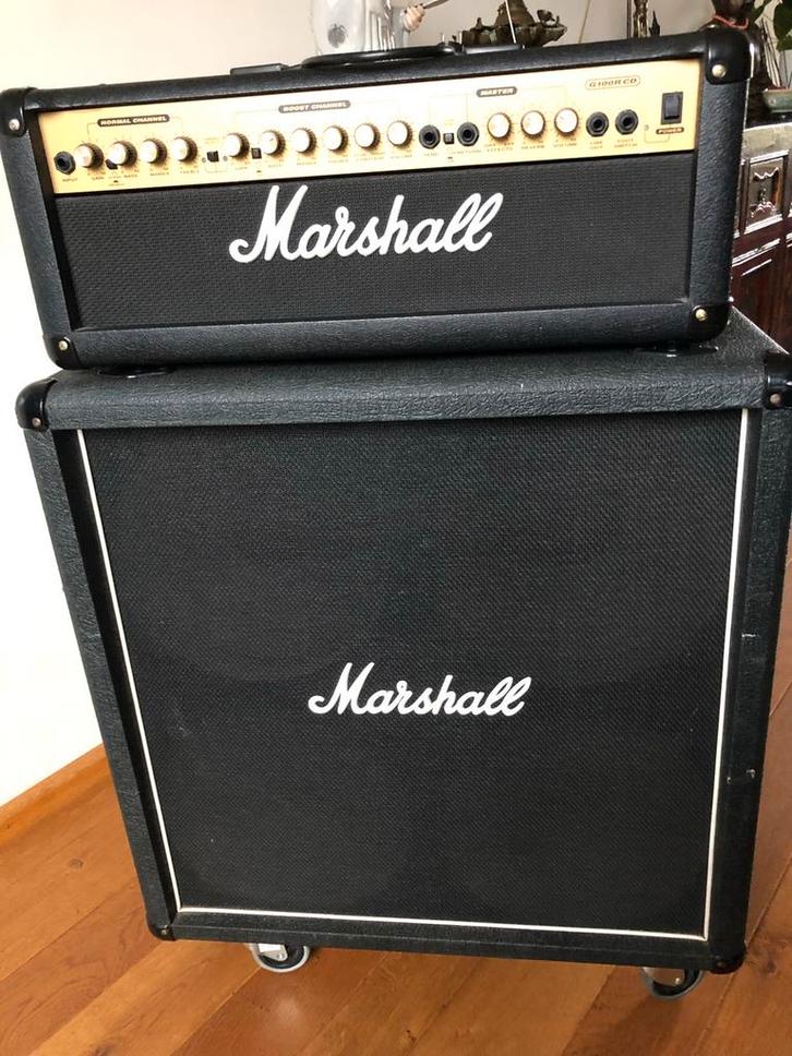Marshall 100 watt  Versterker met 4x12 Cabinet, Muziek en Instrumenten, Versterkers | Bas en Gitaar, Gebruikt, Gitaar, 100 watt of meer
