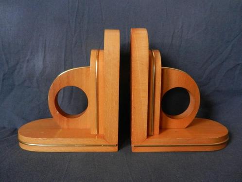 Paar modernistische geometrisch houten boekensteunen h 16,9, Antiek en Kunst, Antiek | Woonaccessoires, Ophalen of Verzenden