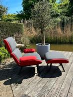 Luxe design tuinstoel sunbrella bekleed met hocker, Ophalen of Verzenden, Nieuw, Aluminium