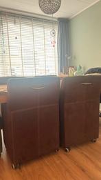 4 eettafel stoelen met wieltjes, Ophalen, Gebruikt, Bruin, Leer