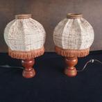 Vintage - Schemerlamp - Bedlamp - Kastlamp - Hout/Stof - 2X, Hout, Gebruikt, Ophalen of Verzenden, VINTAGE