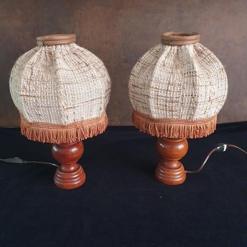 Vintage - Schemerlamp - Bedlamp - Kastlamp - Hout/Stof - 2X, Huis en Inrichting, Lampen | Tafellampen, Gebruikt, Minder dan 50 cm
