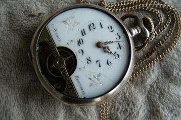 HEBDOMAS 8 TAGE OPEN ZILVEREN ANTIEK ZAKHORLOGE beschikbaar voor biedingen