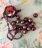 Kerstballen kunststof paars + lametta kerstlint, Diversen, Kerst, Ophalen of Verzenden, Nieuw