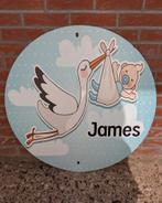 Geboortebord Jongen Blauw Ooievaar, Kinderen en Baby's, Ophalen, Zo goed als nieuw, Geboortebord