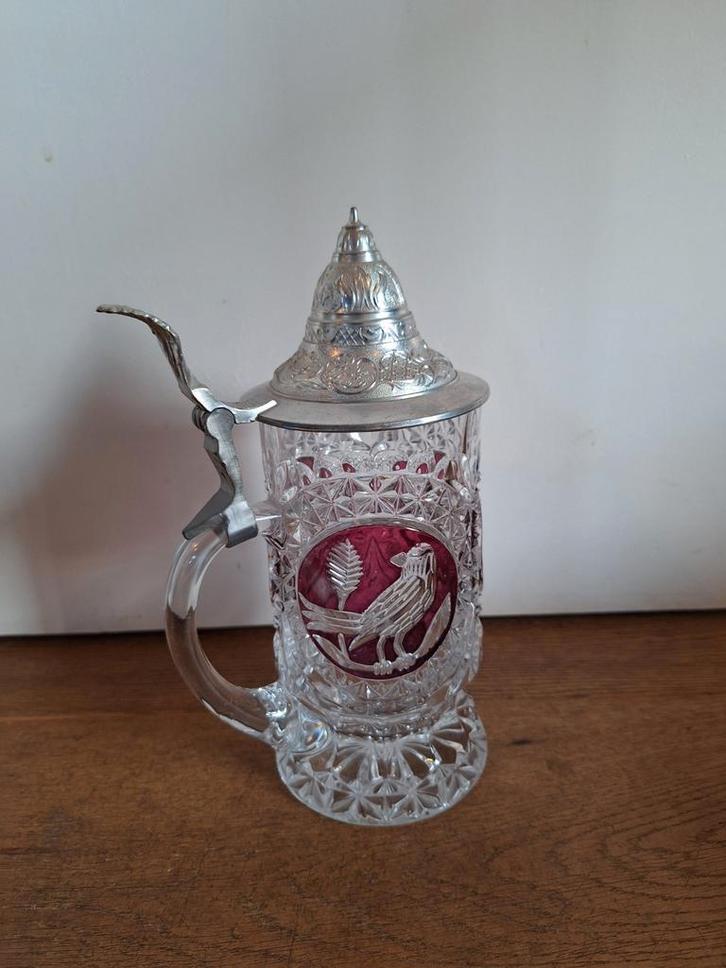 Vintage Kristallen Bierpul met Tinnen Deksel, Antiek en Kunst, Antiek | Glas en Kristal, Ophalen of Verzenden