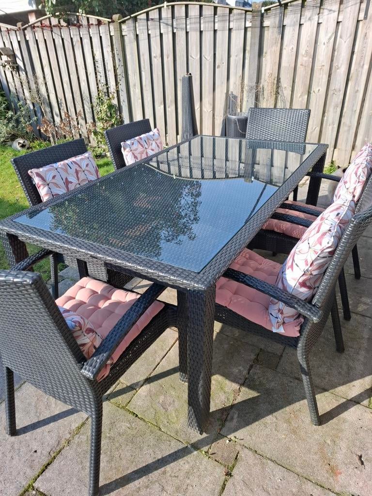Nette tuinset met 6 stoelen, Tuin en Terras, Ophalen, Kunststof, Gebruikt, 6 zitplaatsen