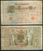 Reichsbanknote 1000 Mark 1910 Nr7742800J Biljet c-68 jdu  Mo, Postzegels en Munten, Bankbiljetten | Europa | Niet-Eurobiljetten