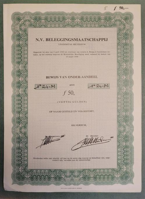 Unanimitas N.V klein Onder Aandeel aandeel, Postzegels en Munten, Aandelen en Waardepapieren, Aandeel, 1950 tot 1970, Ophalen of Verzenden