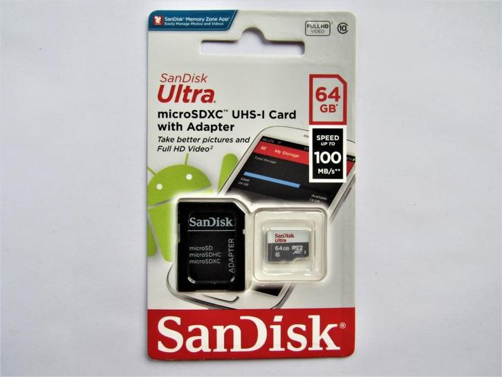 SanDisk Ultra micro SD kaart 64GB nieuw, Audio, Tv en Foto, Fotografie | Geheugenkaarten, Nieuw, SD, 64 GB, Smartphone, Ophalen of Verzenden