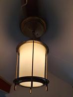 Antieke bronzen plafonniere, Antiek, Gebruikt, Ophalen of Verzenden, Glas