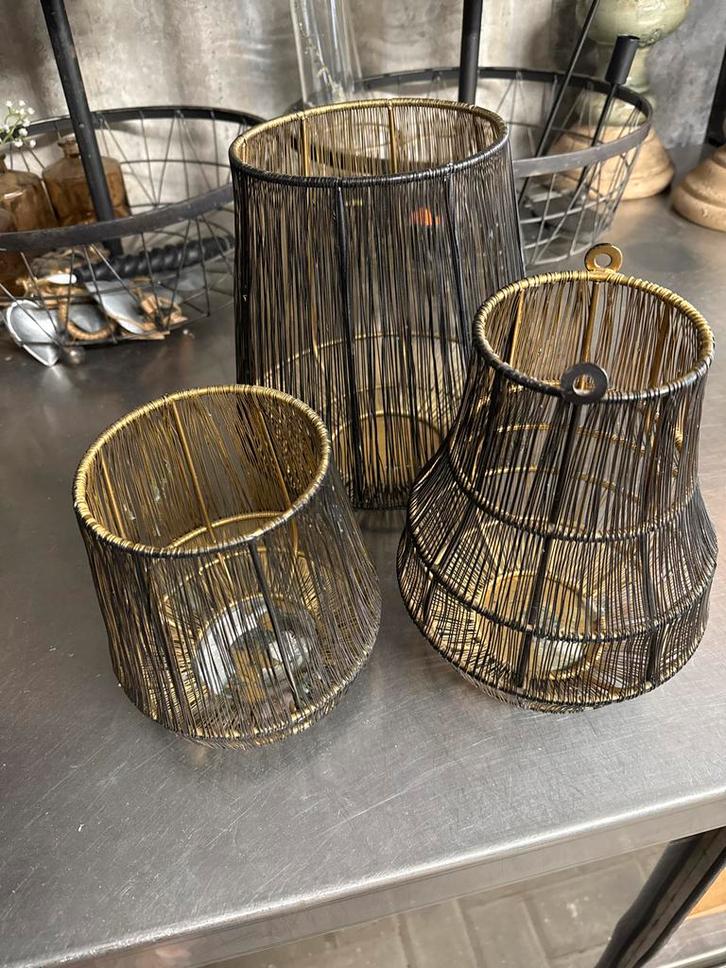 Set van 3 metalen kandelaars, Huis en Inrichting, Woonaccessoires | Kandelaars en Kaarsen, Zo goed als nieuw, Kandelaar, Minder dan 25 cm