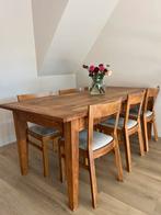 Prachtig teakhouten tafel + 6 stoelen, Zo goed als nieuw, Vijf personen of meer, 150 tot 200 cm, Rechthoekig