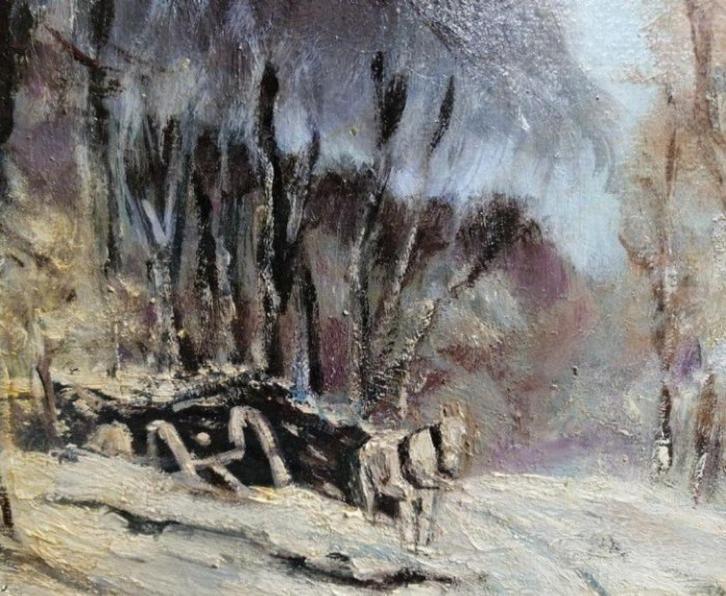 LOUIS APOL " WINTERSCENE" olieverf op doek 20 x 25 CM, Antiek en Kunst, Kunst | Schilderijen | Modern, Verzenden