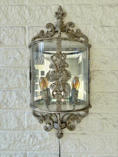 Wandlamp Brocante / Vintage ijzer Clayre & Van Eef, Huis en Inrichting, Lampen | Wandlampen, Gebruikt, Glas, Metaal, Ophalen