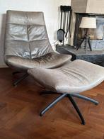 Draaifauteuil en hocker Reflex vintage grey leer, Ophalen, Zo goed als nieuw, 75 tot 100 cm, Leer