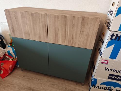 Besta Dressoir 120 grijs walnoot turkoois, Huis en Inrichting, Kasten | Dressoirs, Gebruikt, 100 tot 150 cm, 25 tot 50 cm, Met deur(en)