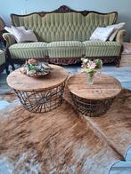 Set van 2 salontafels metaal met mango hout 2 afmetingen, Ophalen, 50 tot 100 cm, Rond, 50 tot 100 cm