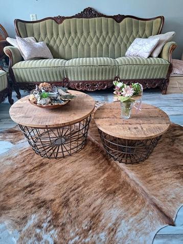 Set van 2 salontafels metaal met mango hout 2 afmetingen  beschikbaar voor biedingen