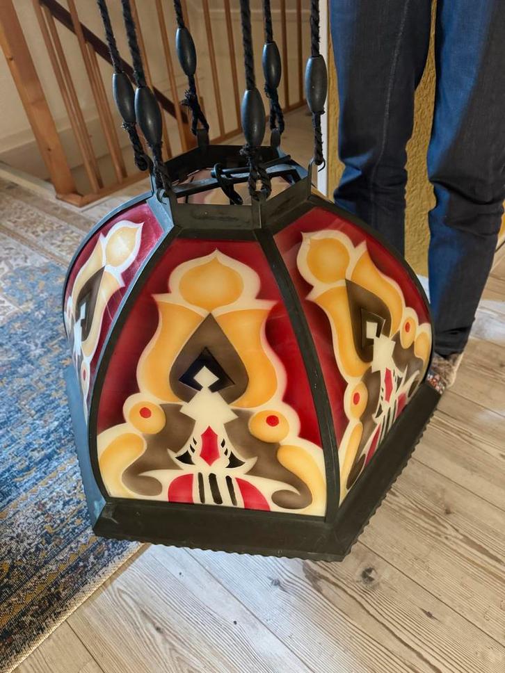 Art Deco Hanglamp Amsterdamse School, Huis en Inrichting, Lampen | Hanglampen, Gebruikt, 50 tot 75 cm, Glas, Ophalen