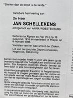 Schellekens x Woestenburg 1916 Alphen en Riel 1988 Poppel, Ophalen of Verzenden, Bidprentje