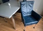 6 Montis design eetkamerstoelen CHAPLIN blauw leer, Huis en Inrichting, Stoelen, Ophalen, Gebruikt, Blauw, Vijf, Zes of meer stoelen