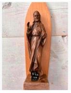 Brocante religieus beeld 18 cm op houten console 28 cm, Antiek en Kunst, Antiek | Religie, Ophalen of Verzenden