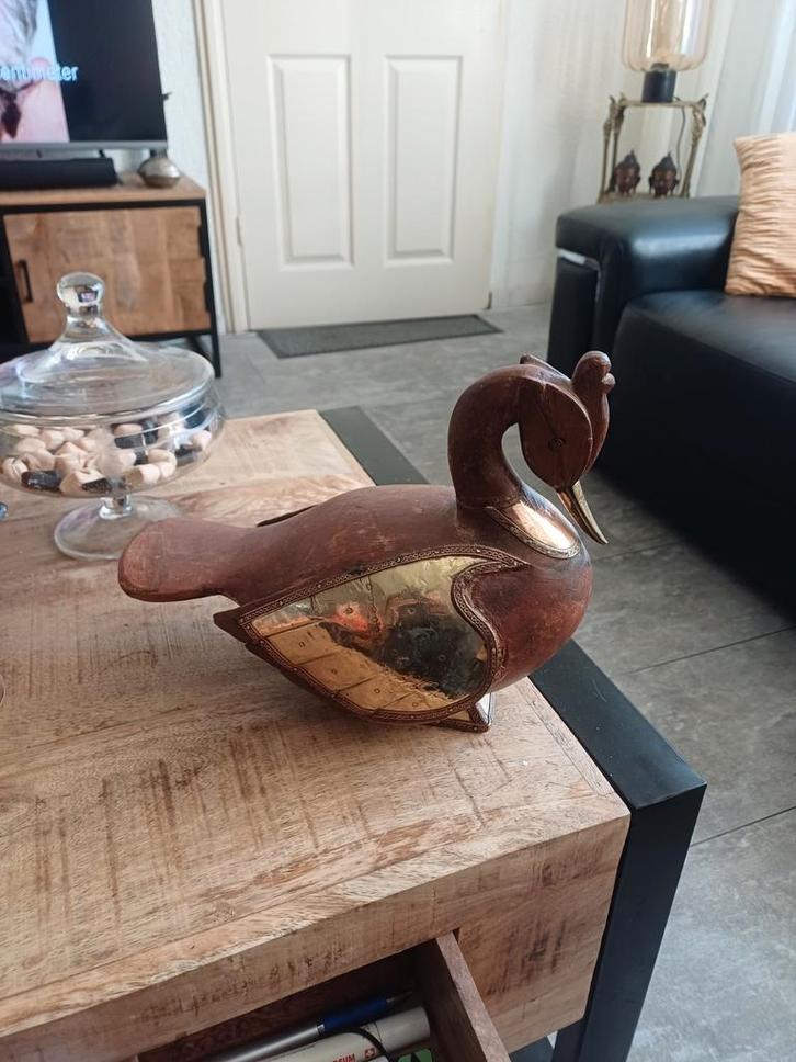 Zeldzame vonst antieke massiev houten eendebeeld handgemaakt, Antiek en Kunst, Kunst | Beelden en Houtsnijwerken, Ophalen of Verzenden