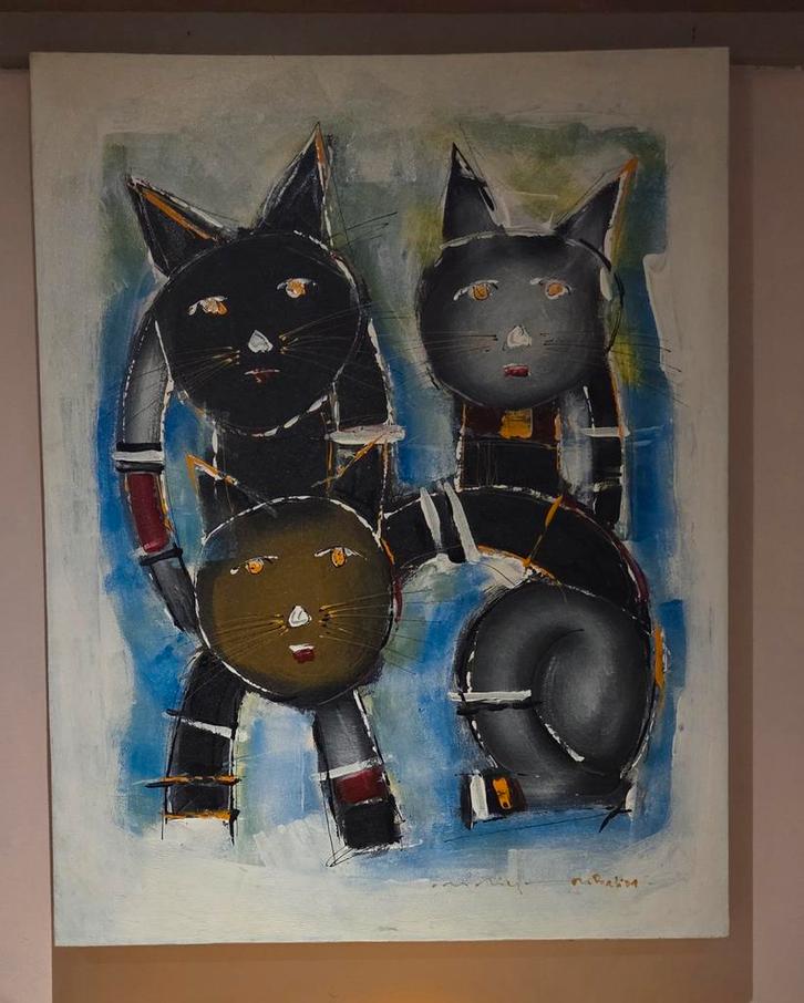 Schilderij met katten, Antiek en Kunst, Kunst | Schilderijen | Klassiek, Ophalen