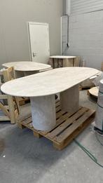 Solid Travertine Dining Table – Cylindrical Base, Ophalen of Verzenden, Nieuw