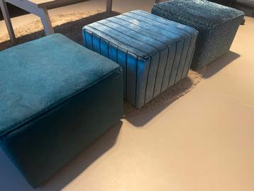 Blauwe Poufs - Set van 3 stof claudi beschikbaar voor biedingen