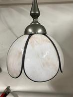 Tinnen hanglamp gebogen glas in lood, Huis en Inrichting, Lampen | Hanglampen, Antiek, Gebruikt, Ophalen of Verzenden, Minder dan 50 cm