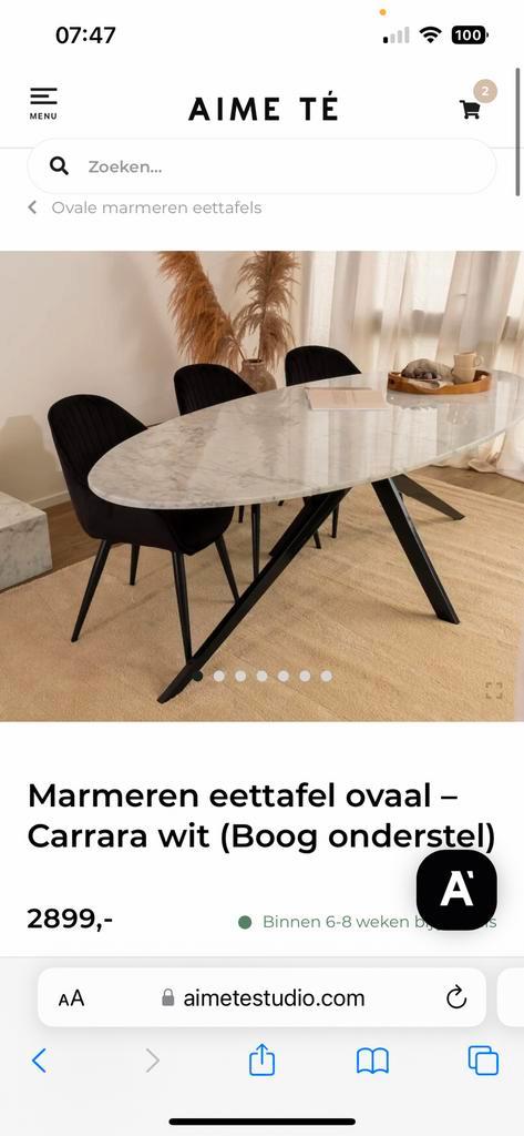 Prachtige ovale marmeren eettafel van Aime Té, Huis en Inrichting, Tafels | Eettafels, Zo goed als nieuw, 100 tot 150 cm, 200 cm of meer