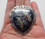 Zilveren grote Siam broche grijs emaillen niello nr.287, Sieraden, Tassen en Uiterlijk, Antieke sieraden, Verzenden, Zilver, Broche