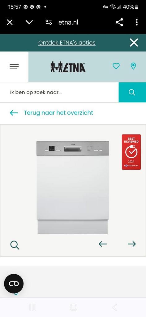 Etna inbouwvaatwasser VW47BM TE KOOP, Witgoed en Apparatuur, Vaatwasmachines, Zo goed als nieuw, Inbouw, 85 tot 90 cm, 45 tot 60 cm