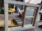 Hardhout kozijn + glas,, schuifraam uit oude boerderij, Doe-het-zelf en Verbouw, Glas en Ramen, Ophalen, Zo goed als nieuw