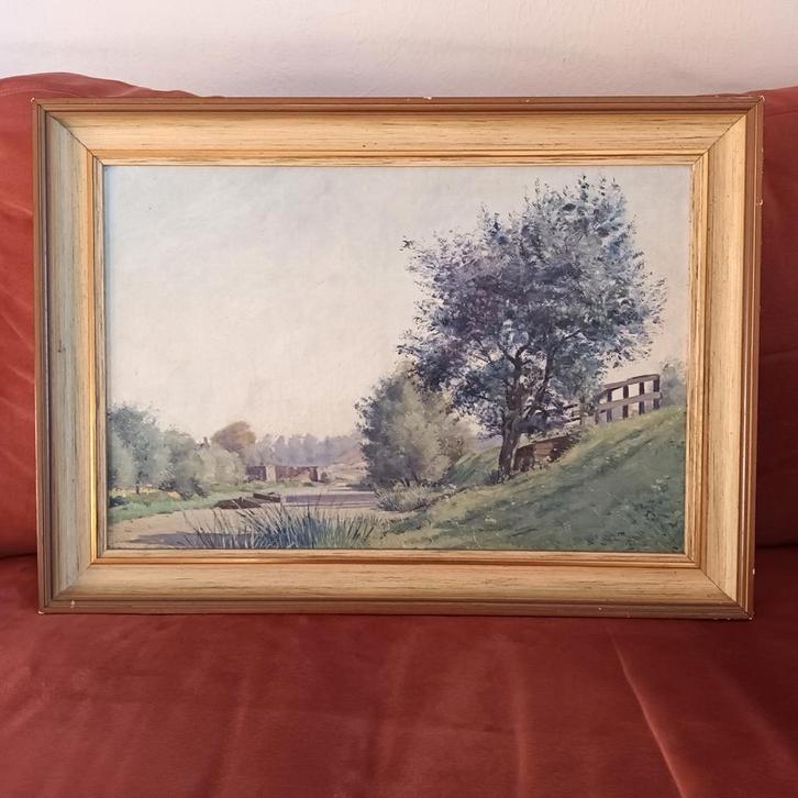 Landschap omgeving Groningen, Friesland, olieverf op board, Antiek en Kunst, Kunst | Schilderijen | Klassiek, Ophalen of Verzenden