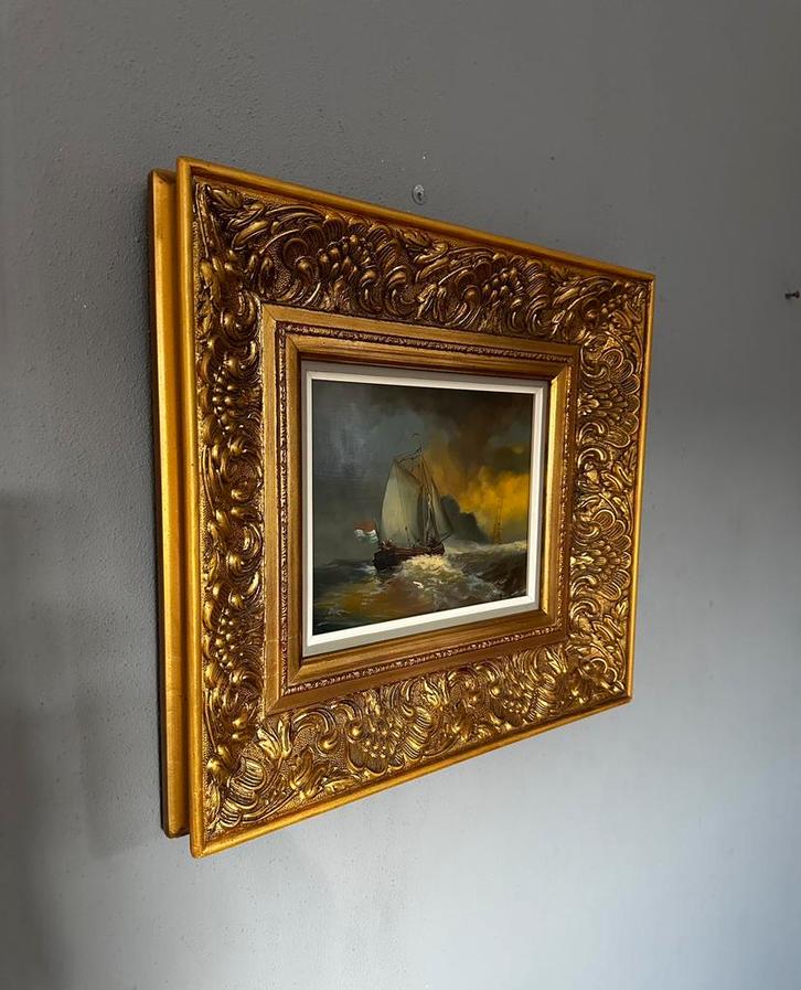 Schilderij Pie Wilhelmus – Hollands zeegezicht, op paneel, Antiek en Kunst, Kunst | Schilderijen | Klassiek, Ophalen of Verzenden