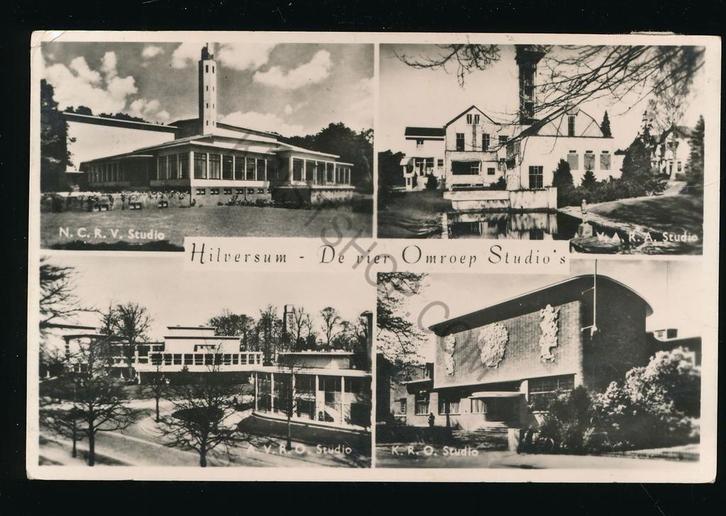 Hilversum - 4 Omroepen - meerluik [KRST009-1989, Verzamelen, Ansichtkaarten | Nederland, Gelopen, Noord-Holland, 1940 tot 1960