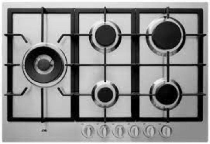 ETNA inbouw gaskookplaat 75 cm breed in RVS met wokbrander, Witgoed en Apparatuur, Kookplaten, Nieuw, Inbouw, Gas, 4 kookzones