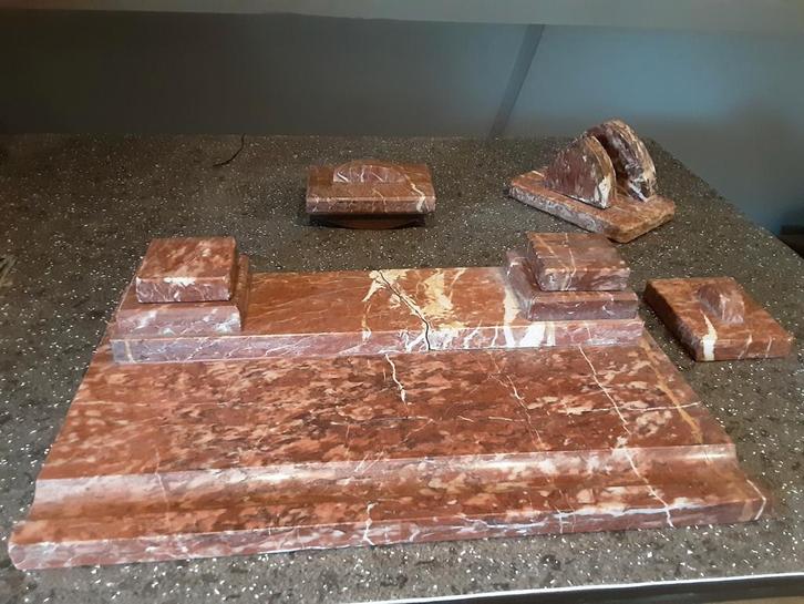 Zware marmeren steenrode antieke bureauset, Antiek en Kunst, Antiek | Kantoor en Zakelijk, Ophalen of Verzenden