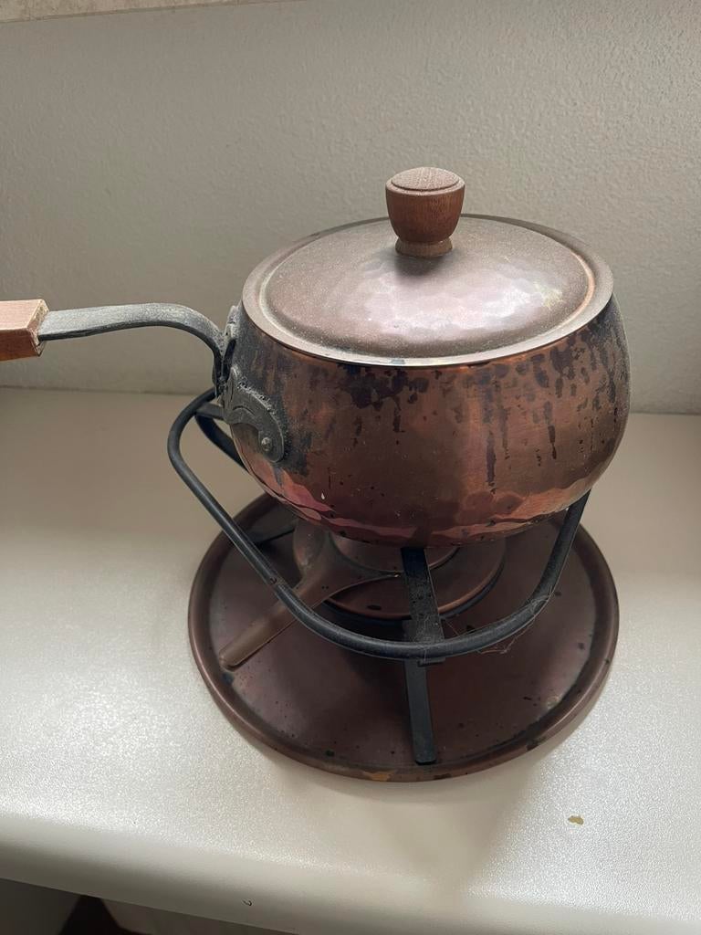 Vintage koperen fondueset, Ophalen, Gebruikt, Brander, Fondueset