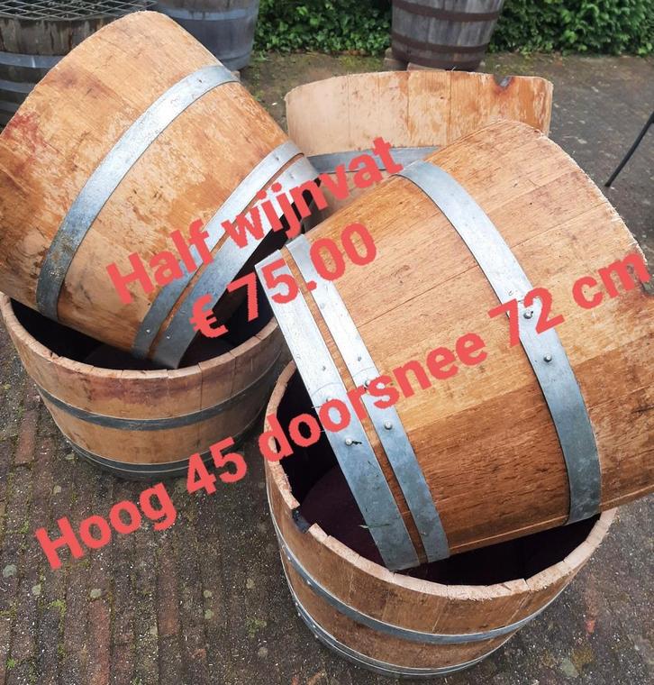 Eiken wijnvat bloembak plantenbak vijver meerdere soorten, Tuin en Terras, Bloembakken en Plantenbakken, Zo goed als nieuw, Hout