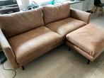 Cognac leren bank met hocker, Ophalen, 150 tot 200 cm, Tweepersoons, Zo goed als nieuw