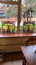 Twee identieke antieke glas in lood ramen 1920, Antiek en Kunst, Curiosa en Brocante, Ophalen