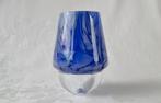 Blauw glazen Vaasje / Olielampje – Krosno glas, Polen 1990’s, Ophalen of Verzenden