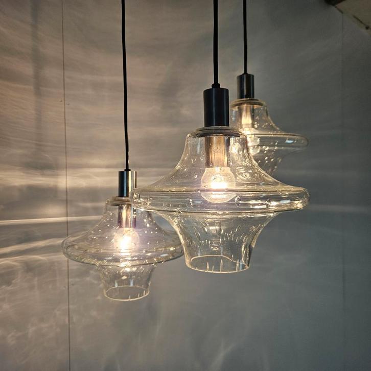 Vintage cascade hanglamp, glas, Huis en Inrichting, Lampen | Hanglampen, Gebruikt, 75 cm of meer, Glas, Metaal, Ophalen of Verzenden