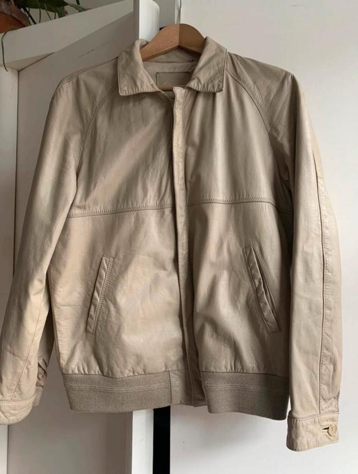 Vintage Beige Leren Bomber Jack, Kleding | Dames, Jassen | Zomer, Gedragen, Maat 36 (S), Beige, Ophalen of Verzenden